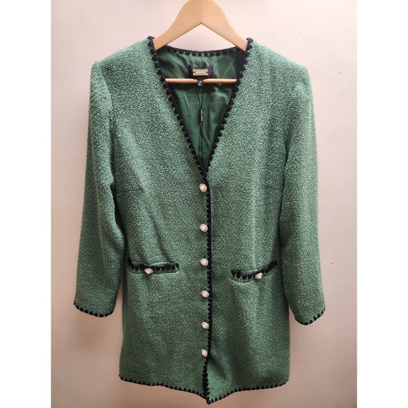 Alexia Admor Green Tweed Boucle Blazer Dress Pearl Button Size 10